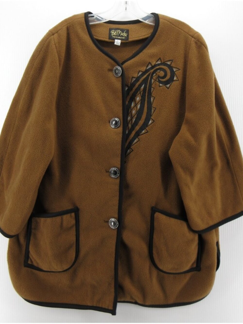 Bob Mackie Jacket Large Wearable Art Fleece Paisley Embroidered